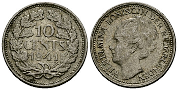 Нидерланды 10 центов 1941 Вильгельмина I (1890-1948) КМ 163 серебро 4582-1123