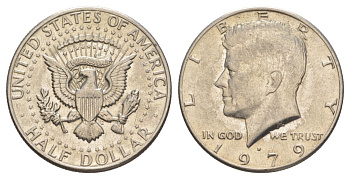 США 1/2 доллара (50 центов) 1979 D, Джон Кеннеди KM A202b медь плакированная медно-никелем aUNC 4117-1044