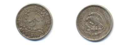 МЕКСИКА 5 СЕНТАВО 1936 КАЛЕНДАРЬ АЦТЕКОВ KM 423 медно-никель 4379-556