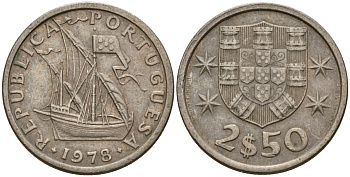 Португалия 2,5 эсукдо 1978 KM 590 медно-никель 4154-1034