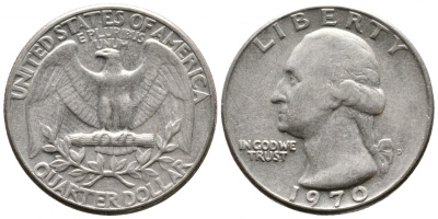 США 25 центов (квотер) 1970 Вашингтон KM 164а медь плакированная медно-никелем 4364-515