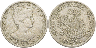 БРАЗИЛИЯ 400 РЕЙС 1901 ГОЛОВА СВОБОДЫ ВПРАВО KM 505 медно-никель 4517-1231