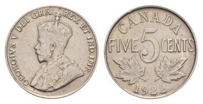Канада 5 центов 1922 Георг V (1910-1936) KM 29 никель 4655-441
