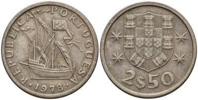 Португалия 2,5 эсукдо 1978 KM 590 медно-никель 4154-1034
