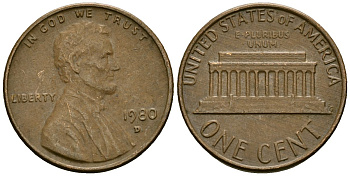 США 1 цент 1980 D, Авраам Линкольн KM 201 медь цинк 4136-167