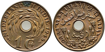 Нидерландская Восточная Индия 1 цент 1945 P KM 317 бронза 179-955