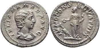 Римская Империя денарий 222 Юлия Мамея, мать Александра Севера IVNO CONSERVATRIX, ФИГУРА богини Юноны; слева у ног павлин, Рим Good Very fine RIC 343 серебро 1073-15-54