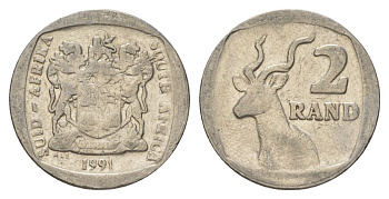 ЮАР 2 ранда 1991 KM 139 медь плакированная никелем 4626-1136