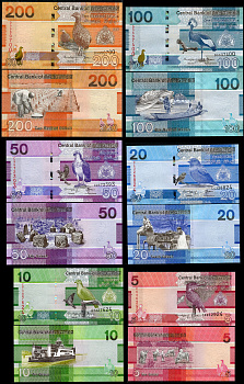 Гамбия 5, 10, 20, 50, 100 и 200 даласи 2023 серия птиц Pick 37, 38, 39, 40, 41, 42  бумага  UNC (пресс) 448-14-1-2