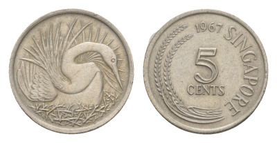 Сингапур 5 центов 1967 KM 2 медно-никель 4643-561