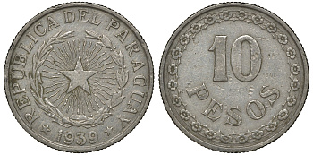 ПАРАГВАЙ 10 ПЕСО 1939 ГОД ТИП KM 19 медно-никель 72-1732