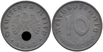 ГЕРМАНИЯ 10 РЕЙХСПФЕННИГОВ 1942 F KM 101, J. 371 цинк 4401-657