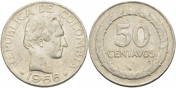Колумбия 50 сентаво 1968 Симон Боливар KM 228 никелированная сталь 51-4241