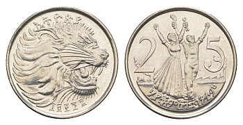 Эфиопия 25 сантимов 2005 KM 46.3 сталь плакированная медно-никелем UNC 4651-511