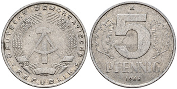 ГДР 5 пфеннигов 1968 A KM 9.1 алюминий 211-931