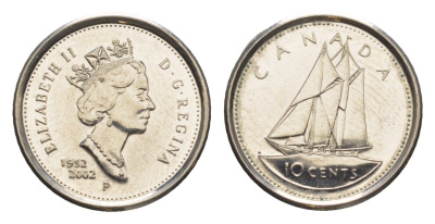 Канада 10 центов 2002 50 лет правления Королевы Елизаветы II KM 447 сталь плакированная никелем UNC 4636-645