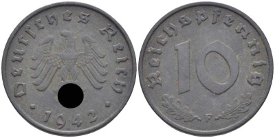 ГЕРМАНИЯ 10 РЕЙХСПФЕННИГОВ 1942 F KM 101, J. 371 цинк 4401-657