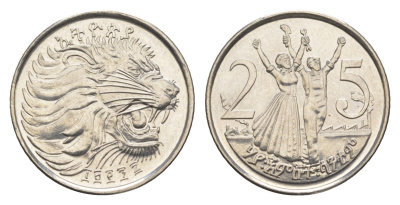 Эфиопия 25 сантимов 2005 KM 46.3 сталь плакированная медно-никелем UNC 4651-511