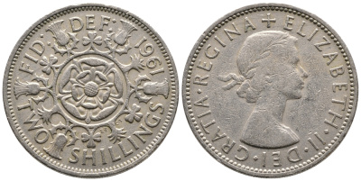Великобритания 2 шиллинга (флорин) 1961 Елизавета II (1952-2022) KM 906, Spink 4146 медно-никель 59-1745