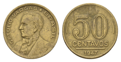 Бразилия 50 сентаво 1947 KM 557a алюминиевая бронза 4679-925
