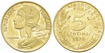 ФРАНЦИЯ 5 САНТИМОВ 1972 ТИП MARIANNE KM 933 медь алюминий никель 4516-834