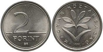 ВЕНГРИЯ 2 ФОРИНТА 1993 ВР KM 693 медно-никель UNC 181-734