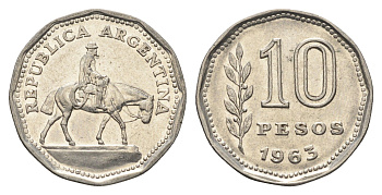 Аргентина 10 песо 1963 Гауч KM 60 сталь плакированная никелем 4663-652