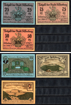 Зильберберг (Пруссия, Нижняя Силезия) полный набор из 3 нотгельдов (25, 50 и 75 пфеннигов) 1921 Mehl Grabowski 1228.2 бумага UNC (пресс) 7556-68-2-1