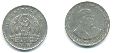 Маврикий 5 рупий 1992 Сивусагур Рамгулам KM 56 медно-никель 179-136