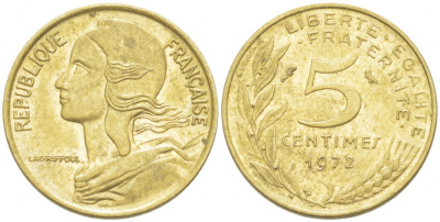 ФРАНЦИЯ 5 САНТИМОВ 1972 ТИП MARIANNE KM 933 медь алюминий никель 4516-834