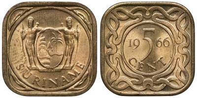 Суринам 5 центов 1966 KM 12.1 никель-латунь UNC 4118-615