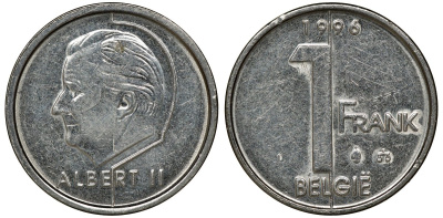 БЕЛЬГИЯ 1 ФРАНК 1996 KM 188 никелированное железо 72-1117