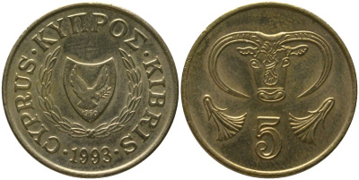 Кипр 5 центов 1993 KM 55.3 никель латунь 4158-557