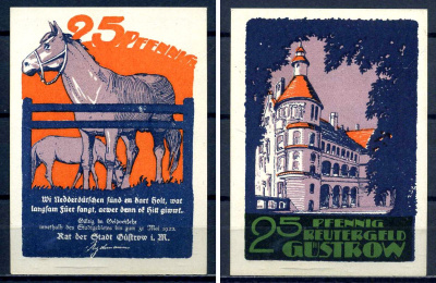 Гюстров (Мекленбург-Шверин, Германия) 25 пфеннигов 1922 бумага UNC (пресс) 7556-16-4-1