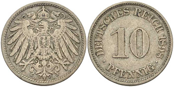 ГЕРМАНИЯ 10 ПФЕННИГОВ 1908 A KM 12, J. 13 медно-никель 31-511