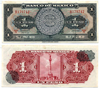 Мексика 1 песо 1959 20 мая 1959, серия IV Pick 59f бумага XF+ 2196-17-3-1