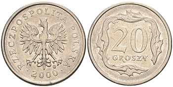 Польша 20 грошей 2000 MW KM 280, Parchimowicz 705h медно-никель  4174-726