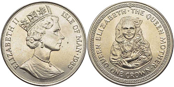 Остров Мэн 1 крона 1985 королева Елизавета (королева-мать), Елизавета в детстве KM 216 медно-никель UNC 107-734