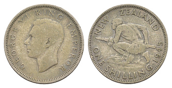 Новая Зеландия 1 шиллинг 1945 KM 9 серебро 4178-523