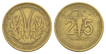 Французская Западная Африка 25 франков 1957 KM 9 медь алюминий никель 4650-247