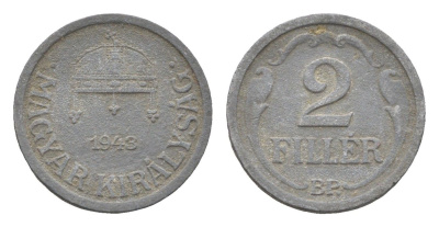 Венгрия 2 филлера 1943 BP KM 519 цинк 4665-537
