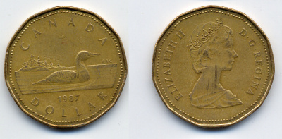 Канада 1 доллар 1987 Елизавета II (1952-2022), утка KM 157 никель плакированный алюминиевой бронзой 54-1232