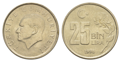 Турция 25000 лир 1998 Кемаль Ататюрк KM 1041 медь цинк никель 4648-917