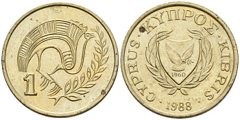 Кипр 1 цент 1988 KM 53.2 никель латунь 4174-1128