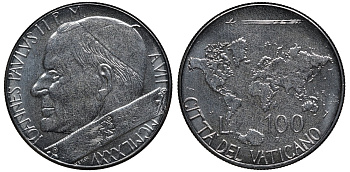 Ватикан 100 лир 1985 Иоанн Павел II (1979-2001) KM 188 нержавеющая сталь UNC 4579-653
