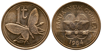 Папуа-Новая Гвинея 1 тойя 1984 бабочка KM 1 бронза UNC 4608-968