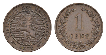 Нидерланды 1 цент 1878 KM 107 бронза 4651-1059