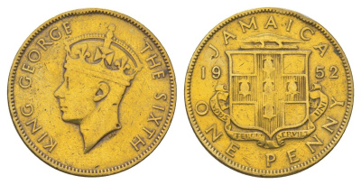Ямайка 1 пенни 1952 KM 35 никель латунь 4628-616