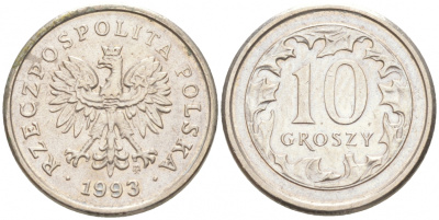 ПОЛЬША 10 ГРОШЕЙ 1993 MW KM 279 медно-никель 4516-212