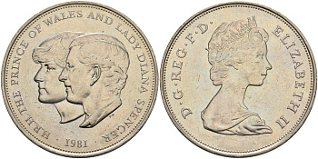 Великобритания 25 пенсов 1981 Королевская свадьба принца Чарльза и леди Дианы, Елизавета II (1952-2022) KM 925, Spink 4229 медно-никель UNC 4578-123